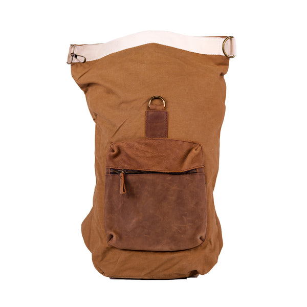 Foldover Canvas Backpack with Leather Pocket