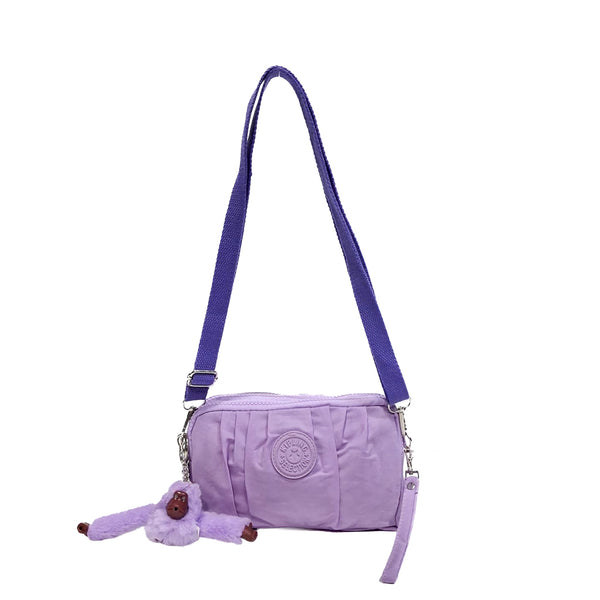 Pleated Crossbody Bag with Monkey Charm -lavender