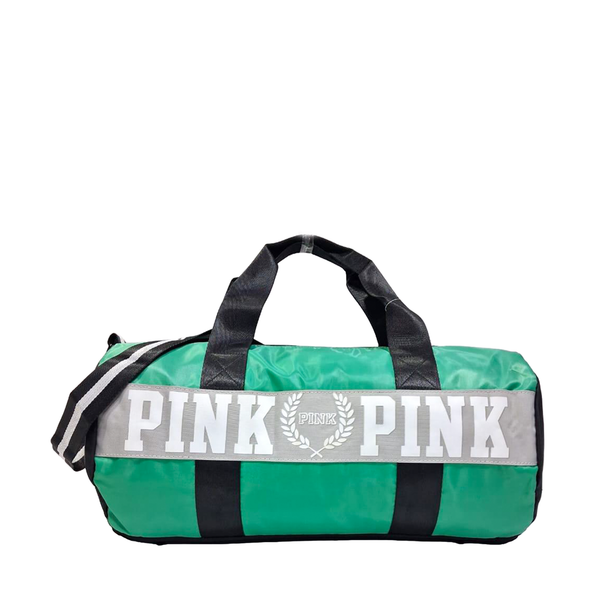 PINK Green Duffel Bag with Classic Stripe Strap