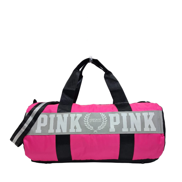 PINK Duffel with Grey Stripe Band for Gym