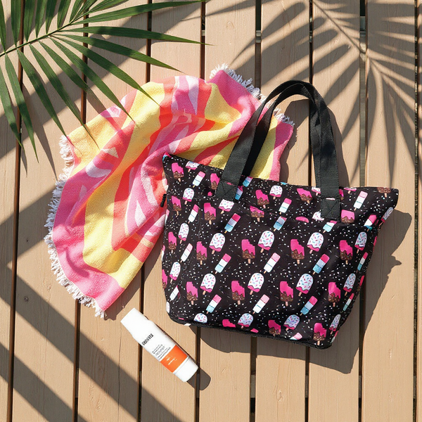 Roomy Beach Tote with Ice Cream Print