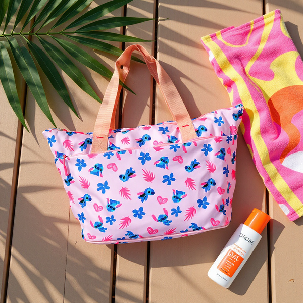 Beach Tote with Cartoon Doodle Print