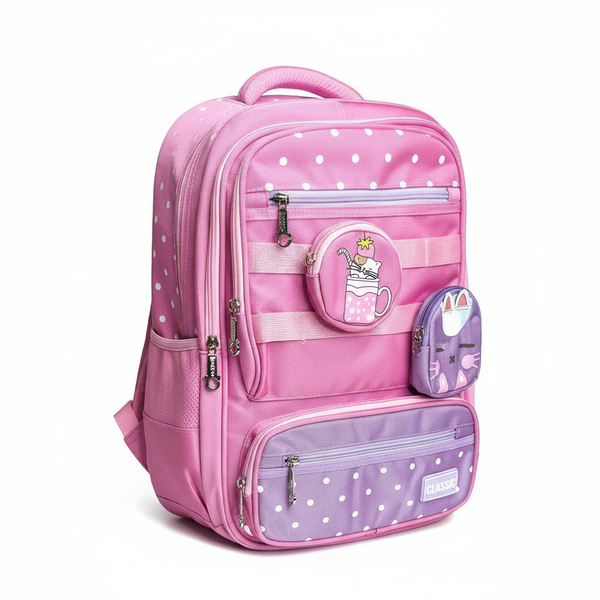 Cute Cat & Drink Backpack with Pouches