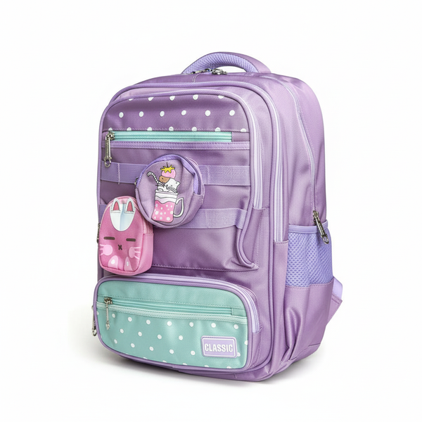 Strawberry Drink & Cat Backpack with Pouches